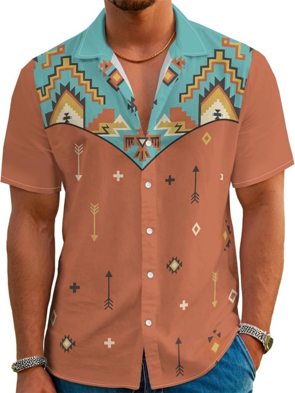 Vintage Men’s Hawaiian Shirt - Short Sleeve Button Down, Symmetrical Print for